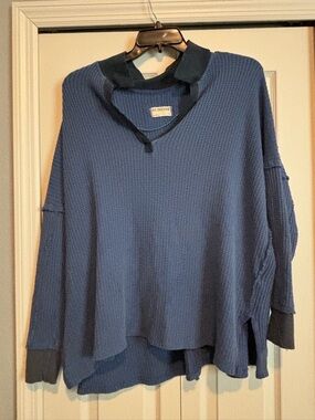 We the Free Blue Waffle Knit Pullover